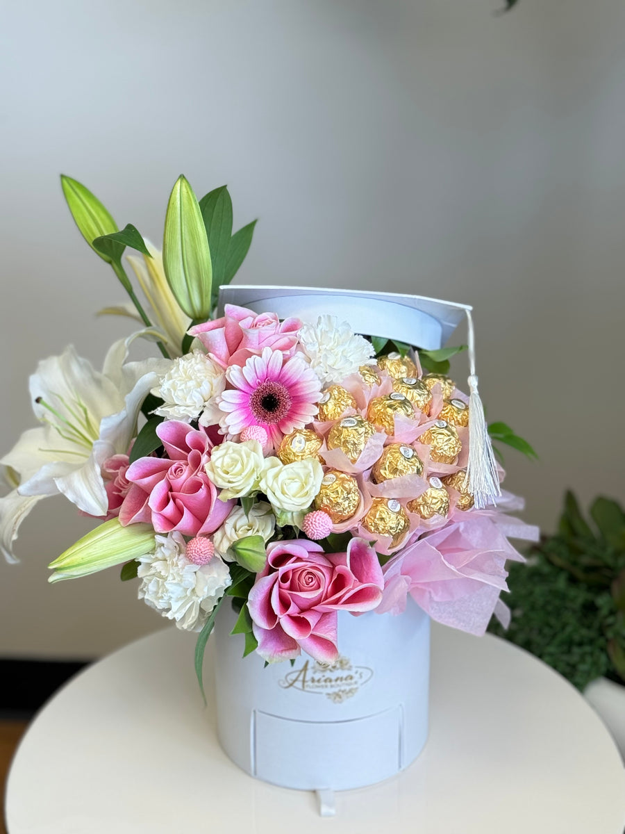 White graduation box with candy – Ariana's Flower Boutique